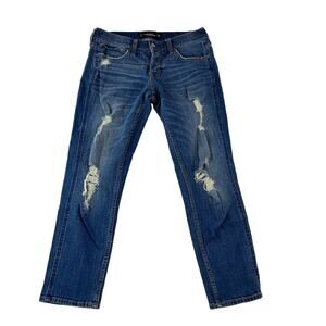Hollister women’s boyfriend, button fly size 3 denim blue jeans  #1270